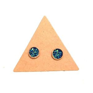 Blue/green rose gold-played druzy earrings